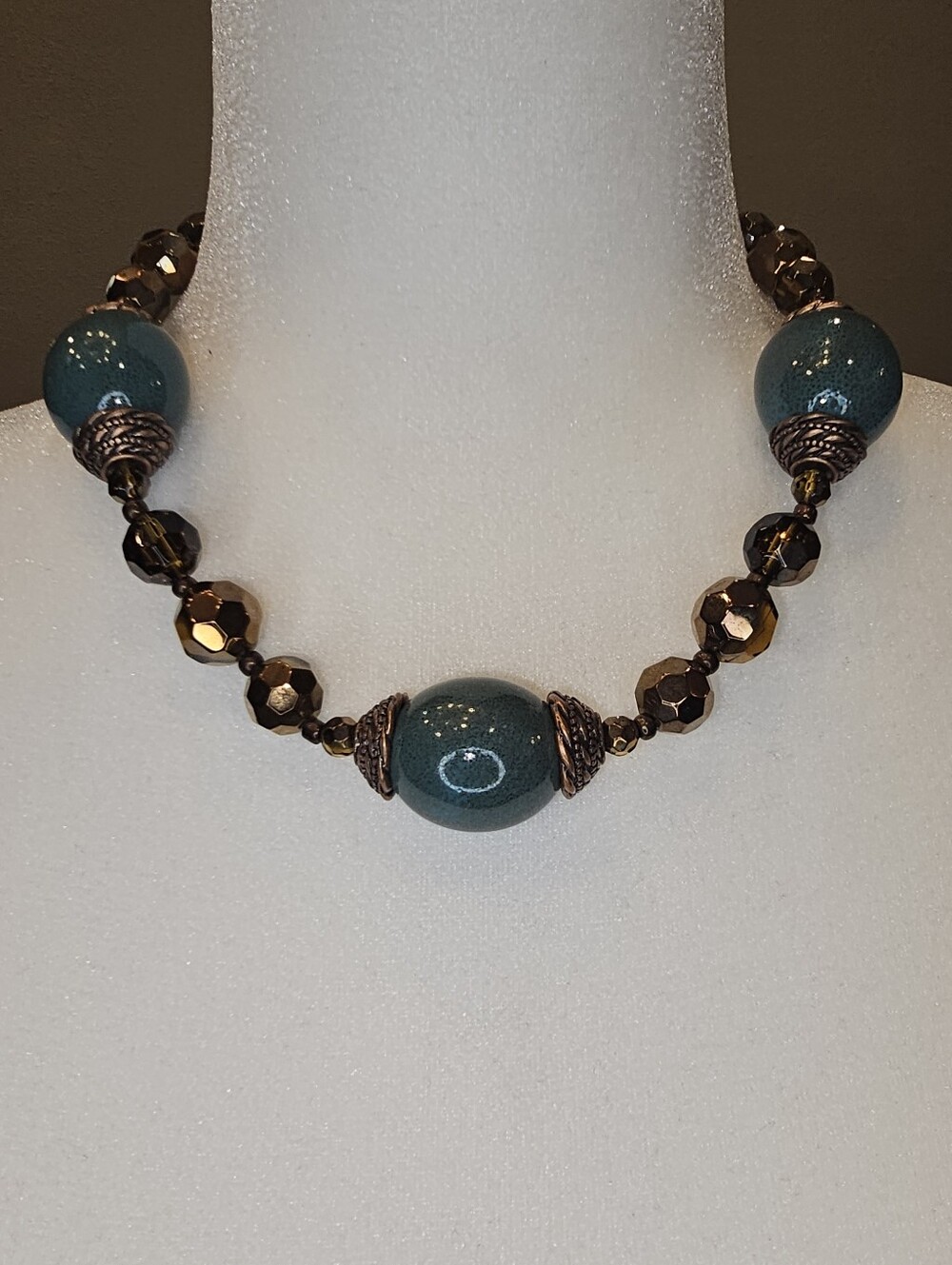 Premier Designs-Teal and Bronze Beaded Necklace